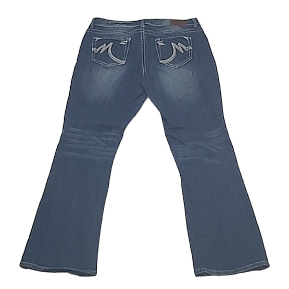 Maurices Curvy Jeans Bootcut Distressed Worn Whiskered High Waist Rise Tall Long